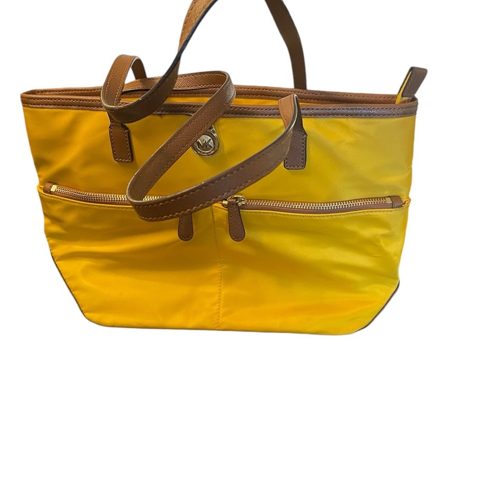 Michael Kors Deep Gold w Faux Leather Trim Shoulder Bag